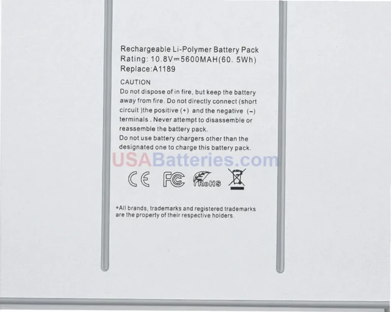 Apple A1189 replacement laptop battery for Models A1212, A1229